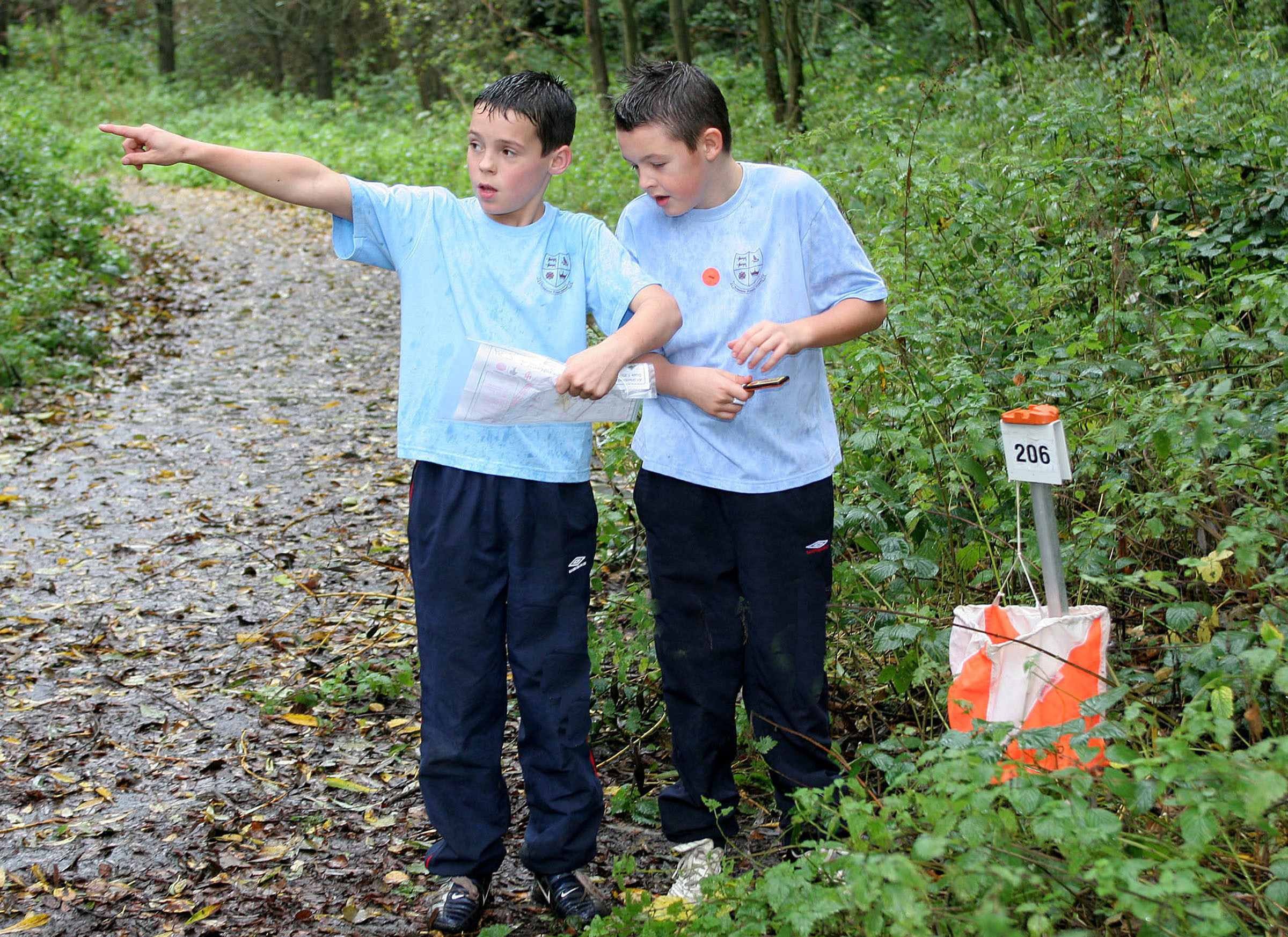 Two boys reading a map 