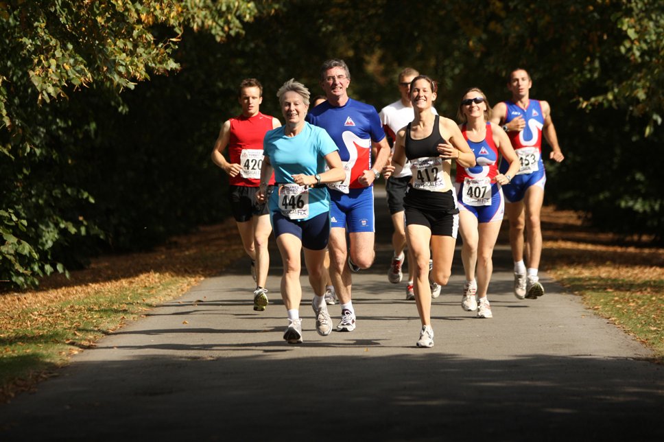 A group of people running 